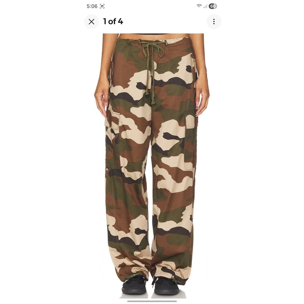 GOOD AMERICAN Parachute Fatigue Green Camo Cargo Pants XS Wide Leg NWT 175